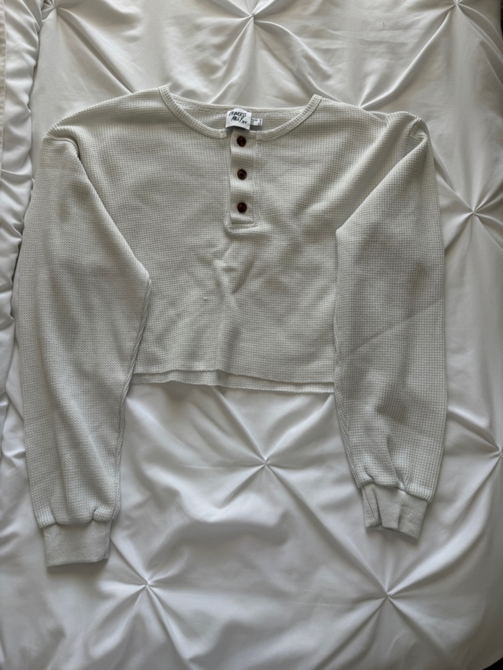 Princess Polly Cream Waffle Knit Henley Top